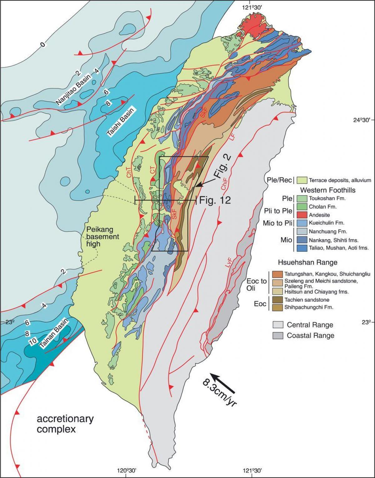 Mapa Taiwan geologických