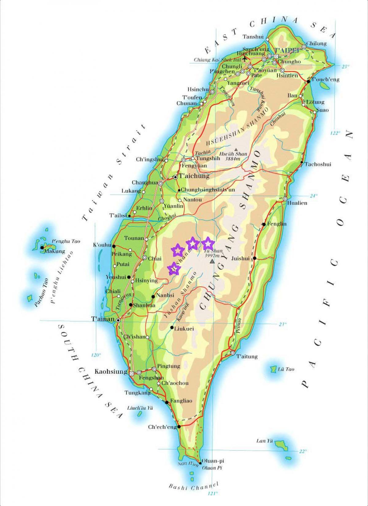 Mapa Taiwan horách