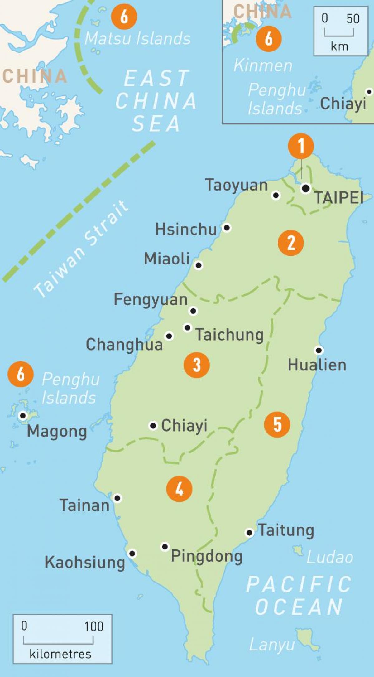 Mapa krajiny Taiwan