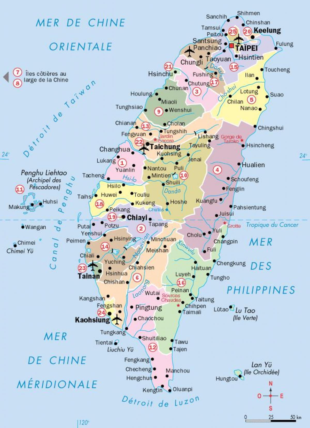mapa Taiwan mestá