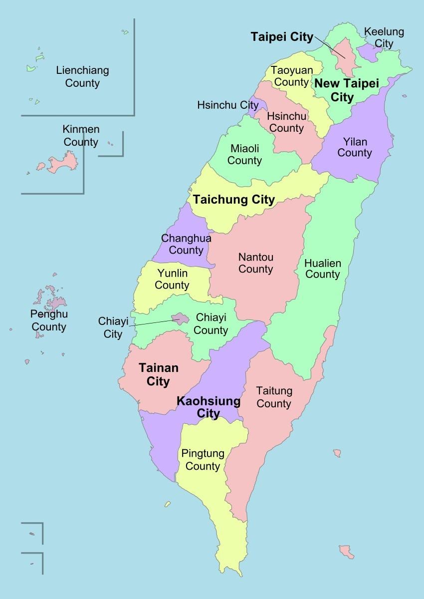 Mapa Taiwan politické