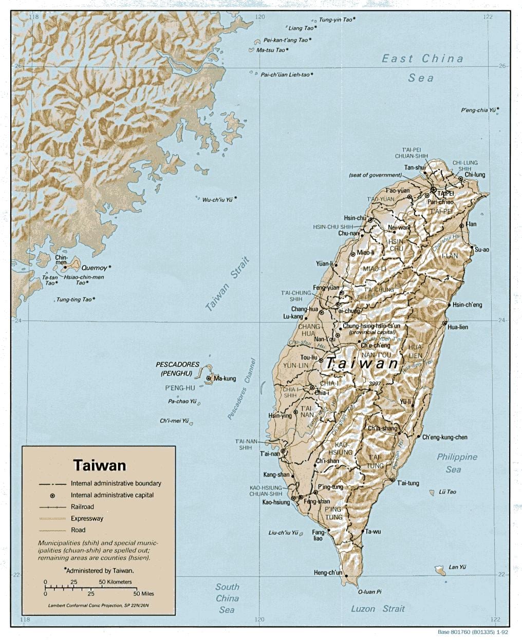 Mapa Taiwan topografické