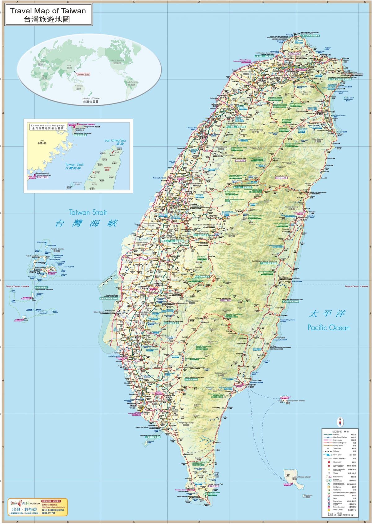 mapa Taiwan turistické atrakcie