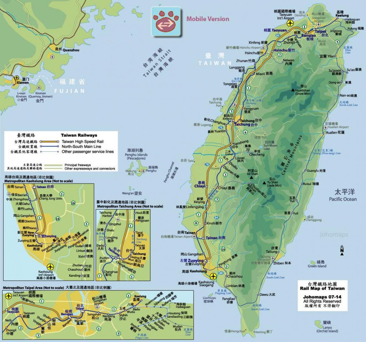 Taiwan železničný vlak mapu