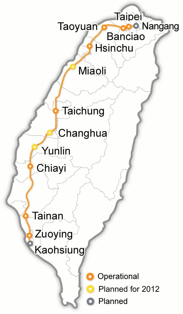 Taiwan bullet train mapu