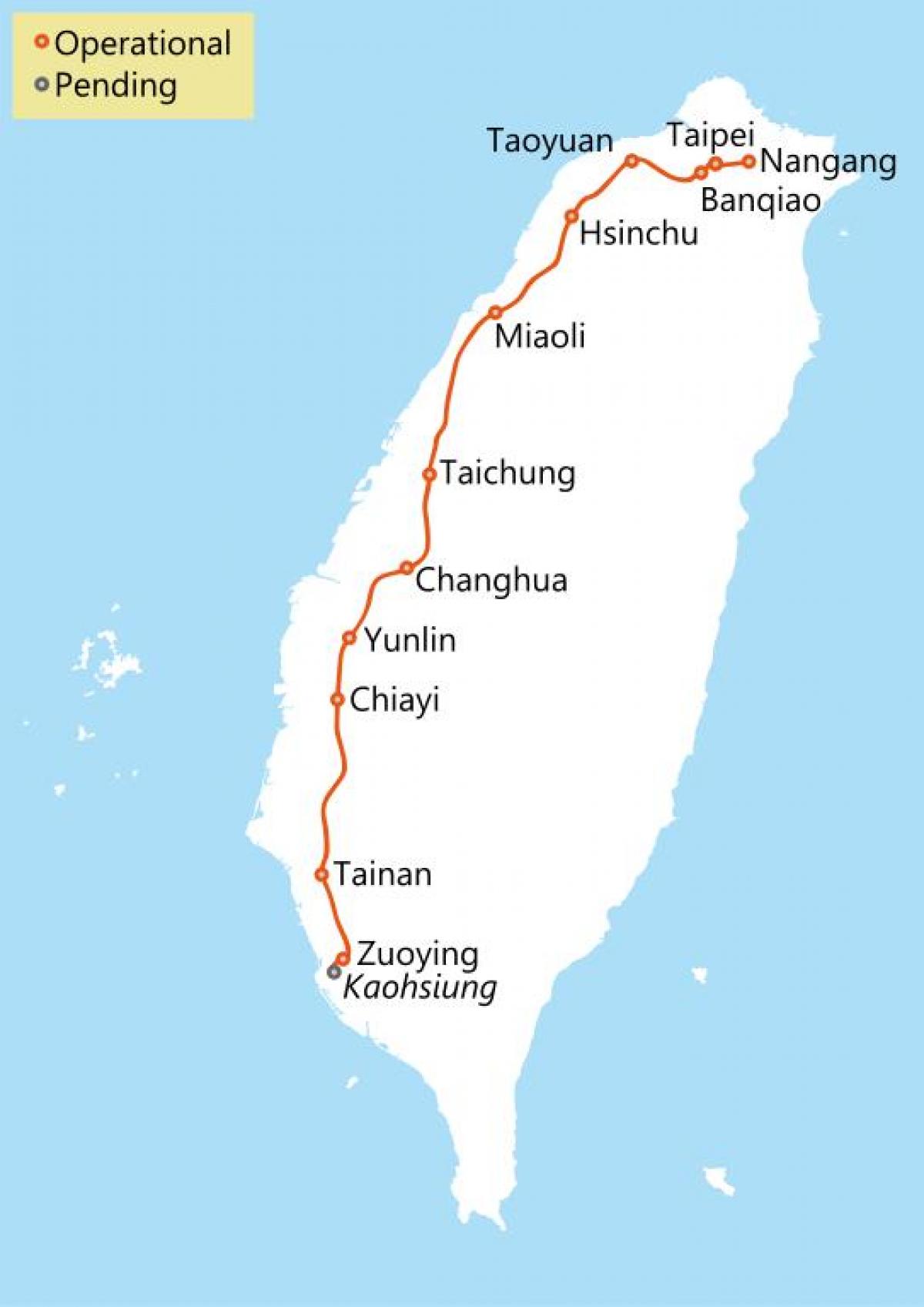 Taiwan vysokorýchlostné železničné trasy mapu