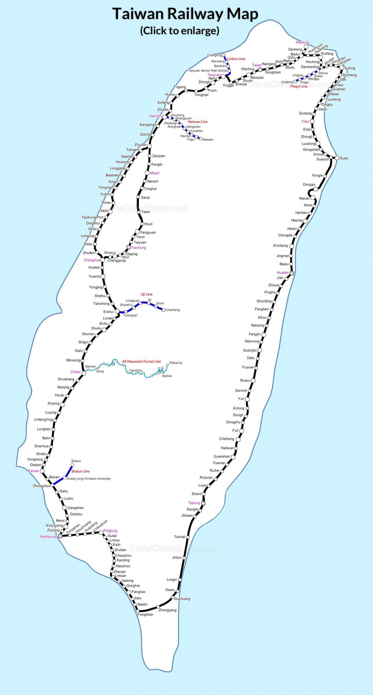železničná mapa Taiwan