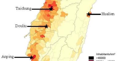Taiwan hustota obyvateľstva mapu