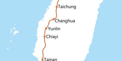 Taiwan vysokorýchlostné železničné trasy mapu